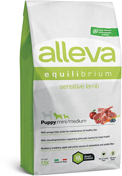 ALLEVA EQUILIBRIUM DOG для собак Puppy Sensitive Lamb MiniMedium  щенков с ягненком 2кг 3018