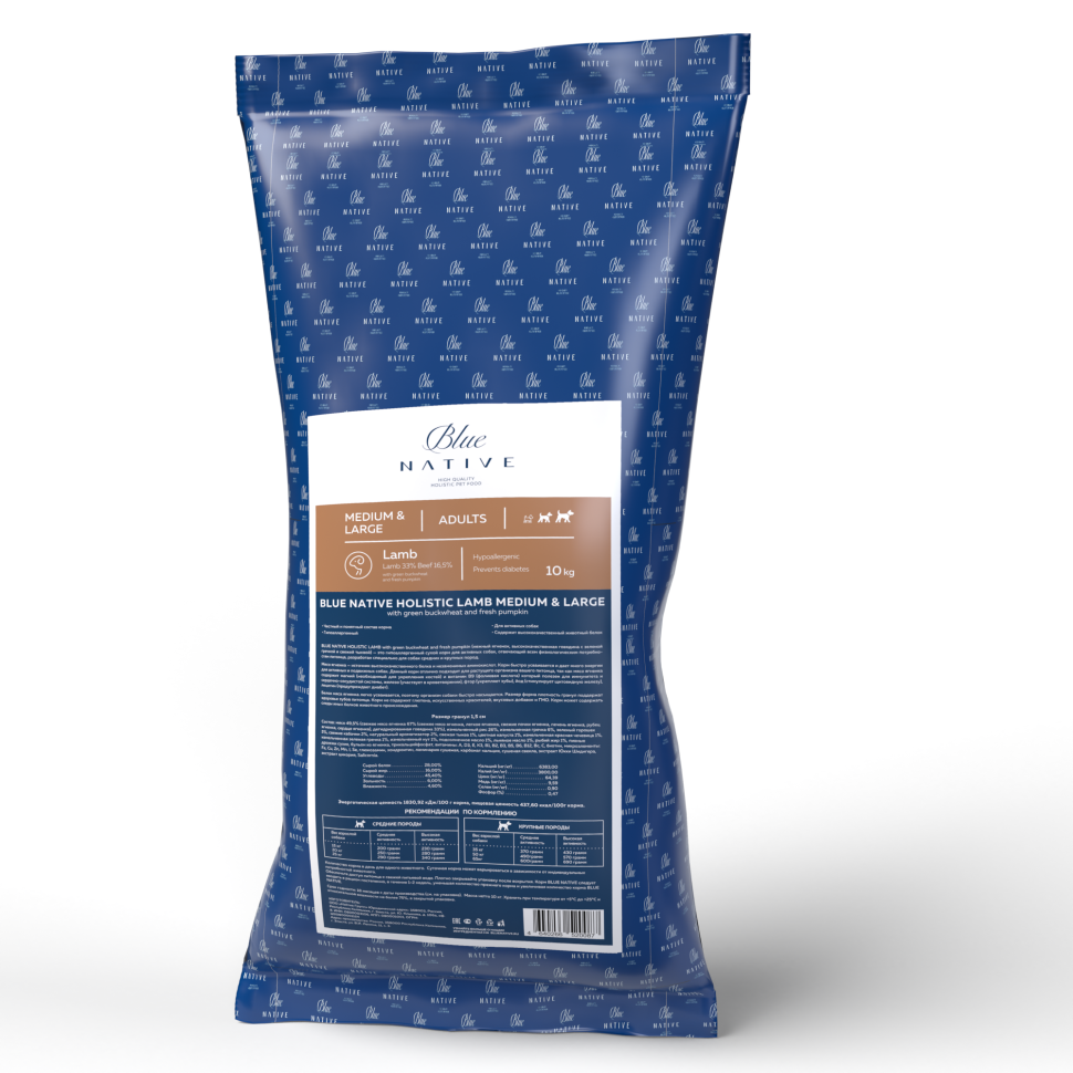Blue Native Holistic сухой корм для взрослых собак средних и крупных пород с ягненком - 10 кг