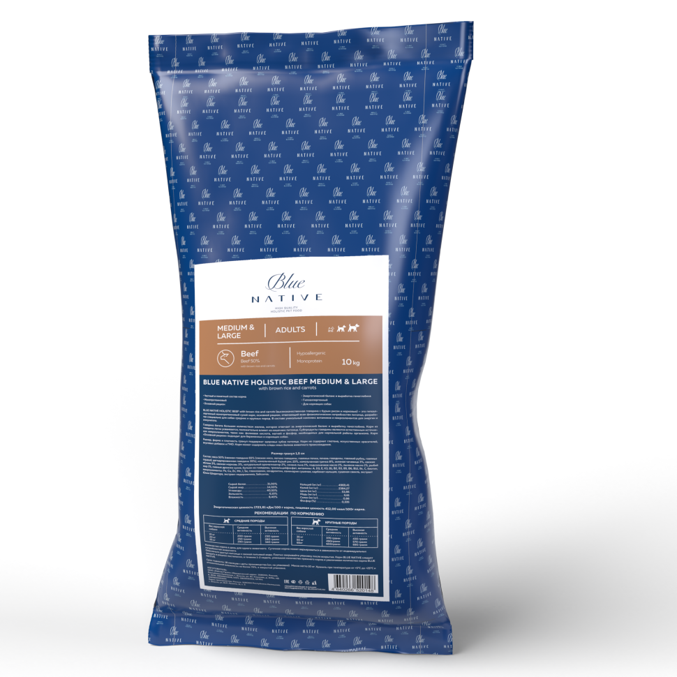 Blue Native Holistic сухой корм для взрослых собак средних и крупных пород с говядиной - 10 кг