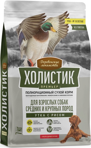 Деревенские лакомства 79213454 Холистик Премьер сух.длЯ собак  средних и крупных пород Утка с рисом 7кг, 96227
