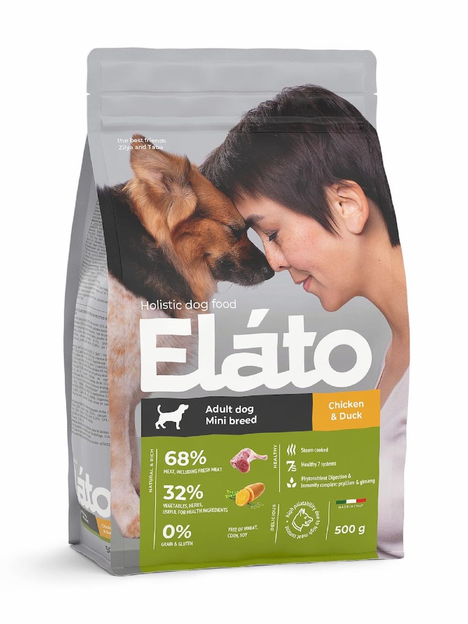Elato Корм для взрослых собак мелких пород с курицей и уткой P20229W500 0.500 кг 64245