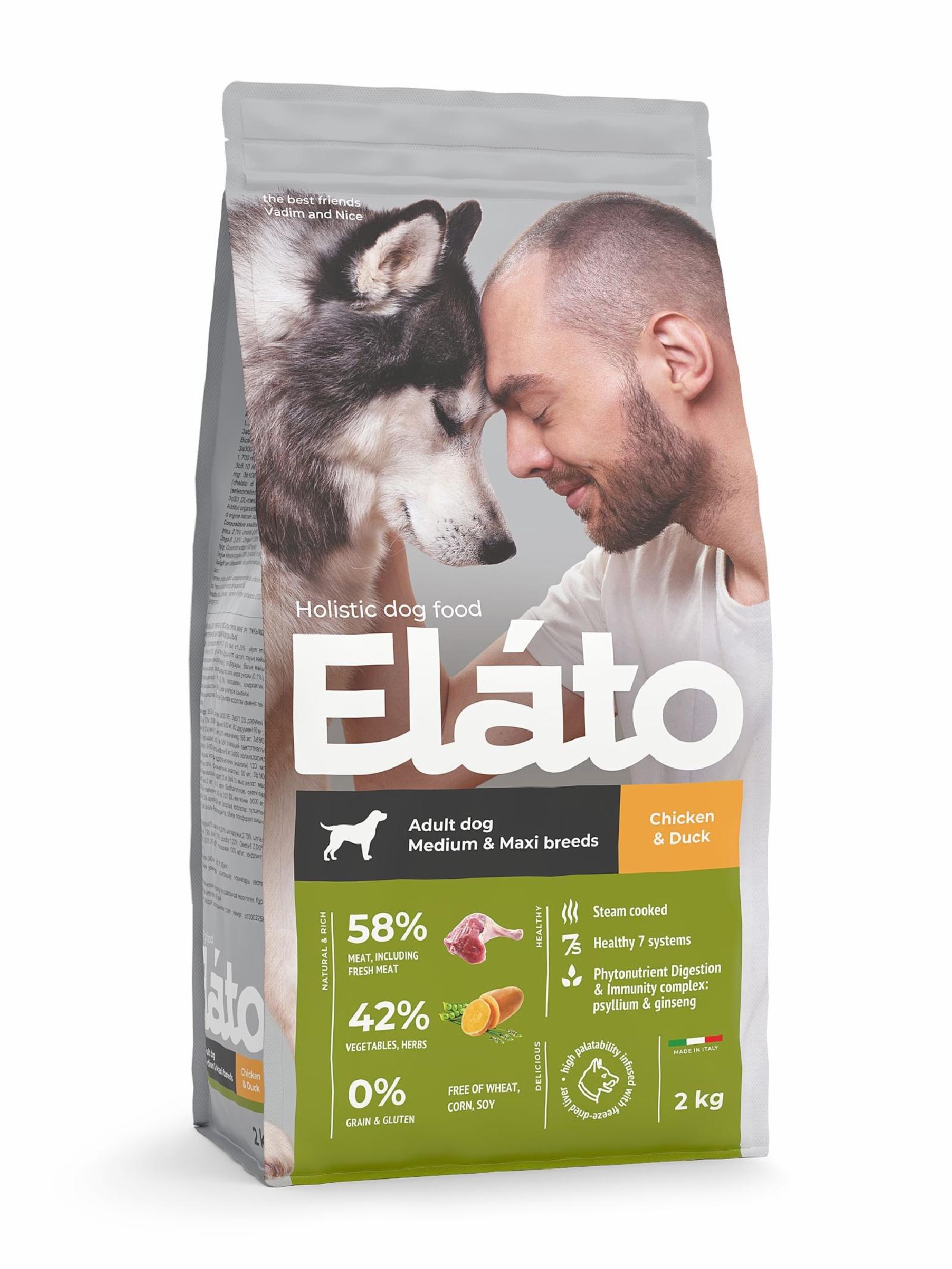 Elato Корм для взрослых собак средних и крупных пород с курицей и уткой P21230W2000 2.000 кг 64247