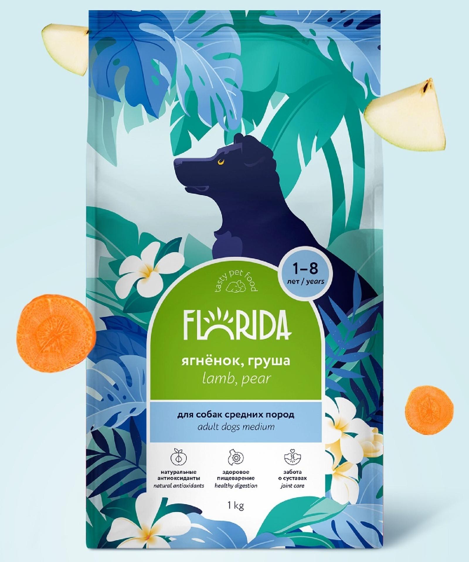 FLORIDA Сухой корм для взрослых собак средних пород с ягненком и грушей  Medium Adult Lamb 14.000 кг 53986