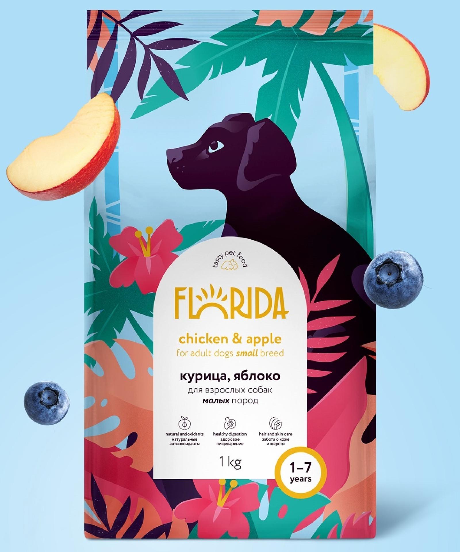 FLORIDA Сухой корм для взрослых собак малых пород с курицей и яблоком Mini Adult Chicken 14.000 кг 53978, 23001001375