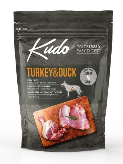 KUDO TURKEY & DUCK MEDIUM-MAXI JUNIOR Сухой корм для щенков Индейка и Утка 3 кг, 10001001207