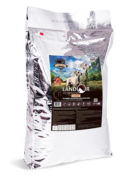 LANDOR сухой корм для щенков крупных пород Ягненок с рисом обогащенный 15кг , 6001001501