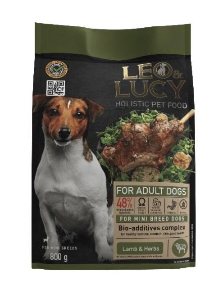 LEO&LUCY Сухой корм для собак мини пород с ягненком, травами и биодобавками 800 г