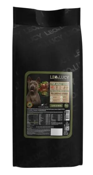  LEO&LUCY Сухой корм для собак крупных пород с ягненком яблоком и биодобавкам 12 кг, 30582 