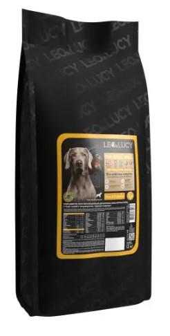 LEO&LUCY Сухой корм для собак крупных пород с уткой тыквой и биодобавками подходит пожилым 12 кг, 30583 