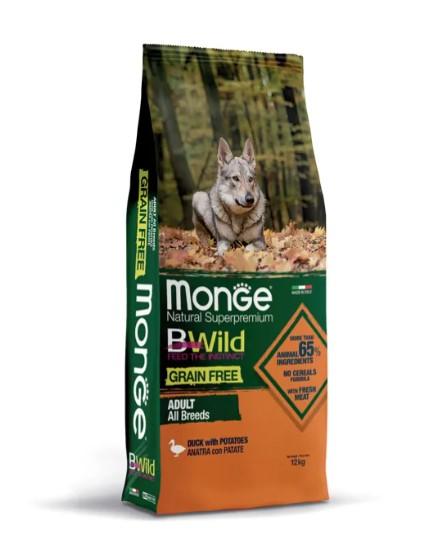 Monge Dog BWild Grain Free корм для собак всех возрастов и пород, беззерновой, утка с картофелем 12 кг