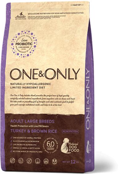 One & Only корм для взрослых собак крупных пород, индейка с рисом 12 кг