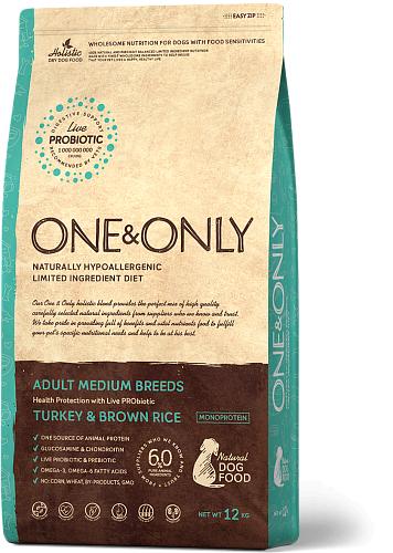 One & Only корм для взрослых собак всех пород, индейка с рисом 1 кг