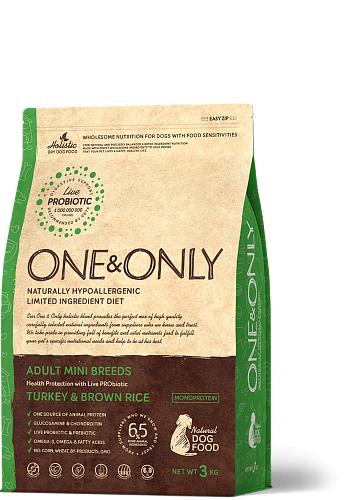 One & Only корм для взрослых собак малых пород, индейка с рисом 3 кг