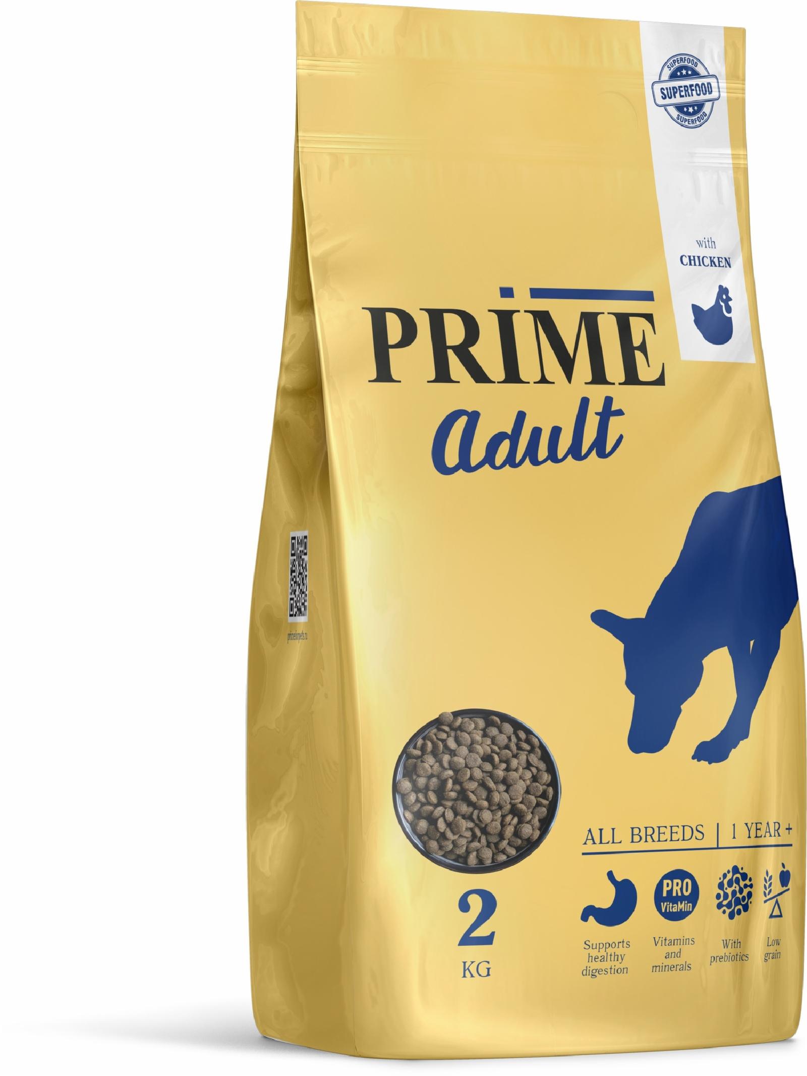 Prime  Сухой корм для собак всех пород с 12 мес с курицей Adult 137.1.2576 2,000 кг 62096