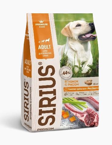 SIRIUSСухой корм для взрослых собак Ягнёнок и рис, 15 кг