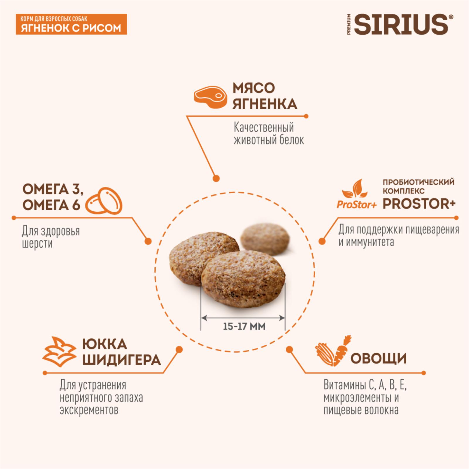 Sirius Сухой корм для собак ягненок с рисом 9183781863 2 кг 60071