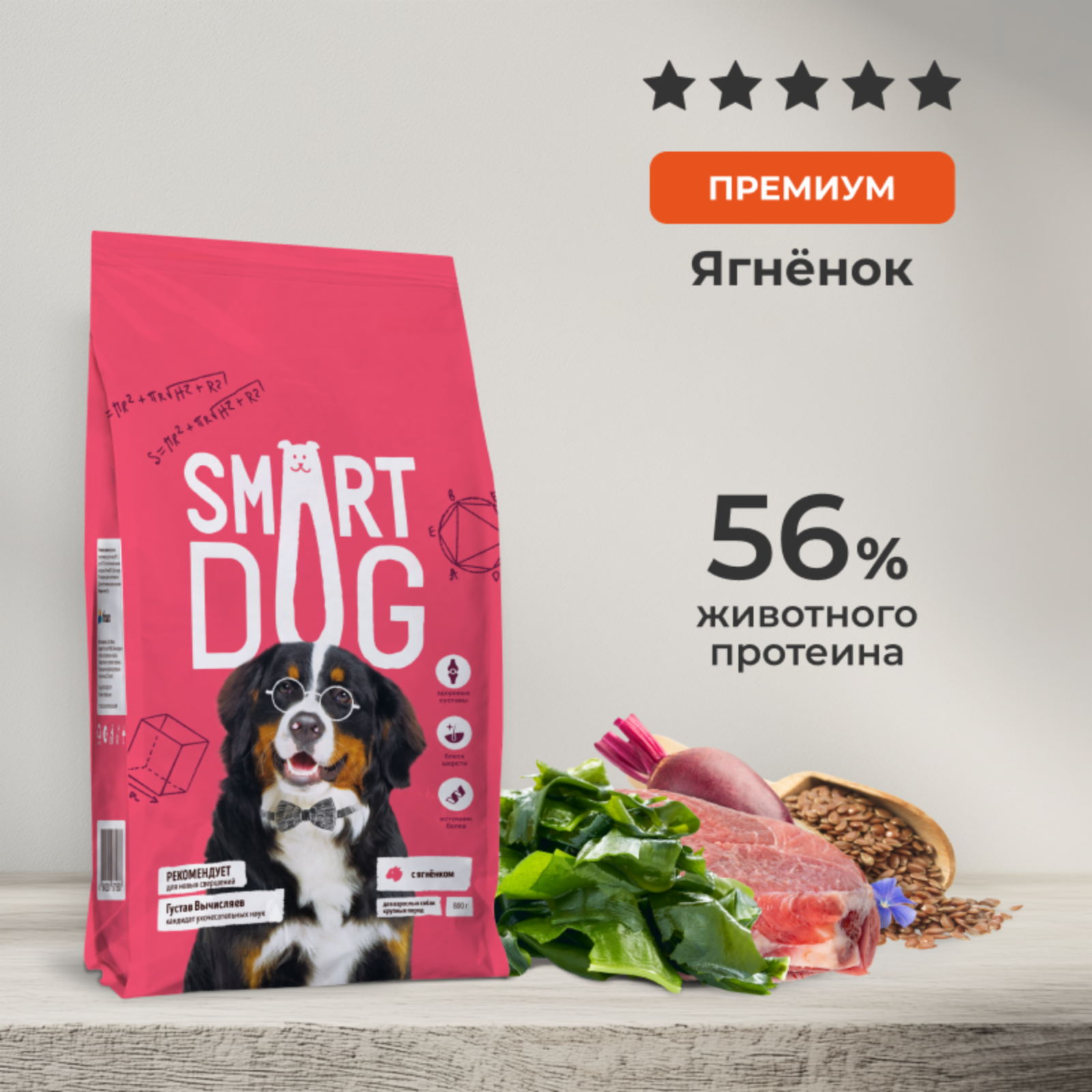 Smart Dog сухой корм Сухой корм для взрослых собак крупных пород с ягненком и овощами MAXI ADULT Lamb and vegetables 0.800 кг 25424