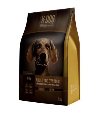 X-DOG Сухой корм с курицей для взрослых активных собак Adult Dog Dynamic 4607166429988, 3,000 кг, 57312, 57312