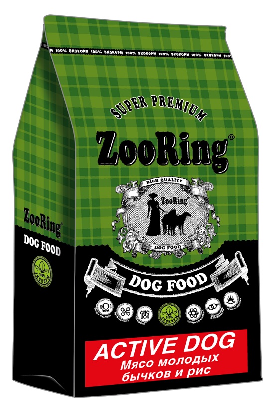  [33794] Корм ZooRing для собак Active Dog мясо молодых бычков и рис 10 кг, 33794 , 7001001535