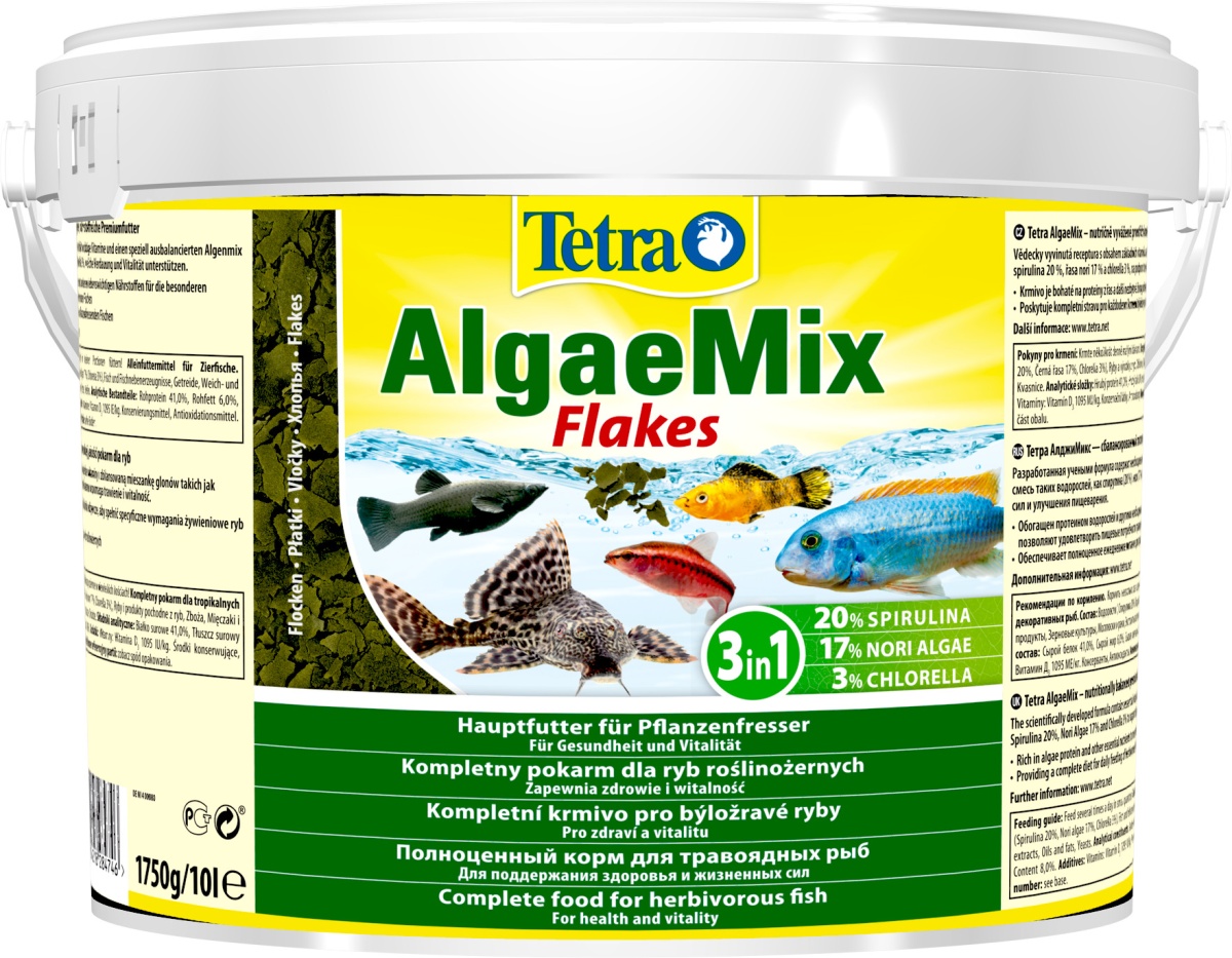 Корм для травоядных рыб Tetra Algae Mix 10 л, хлопья, содержит водоросли