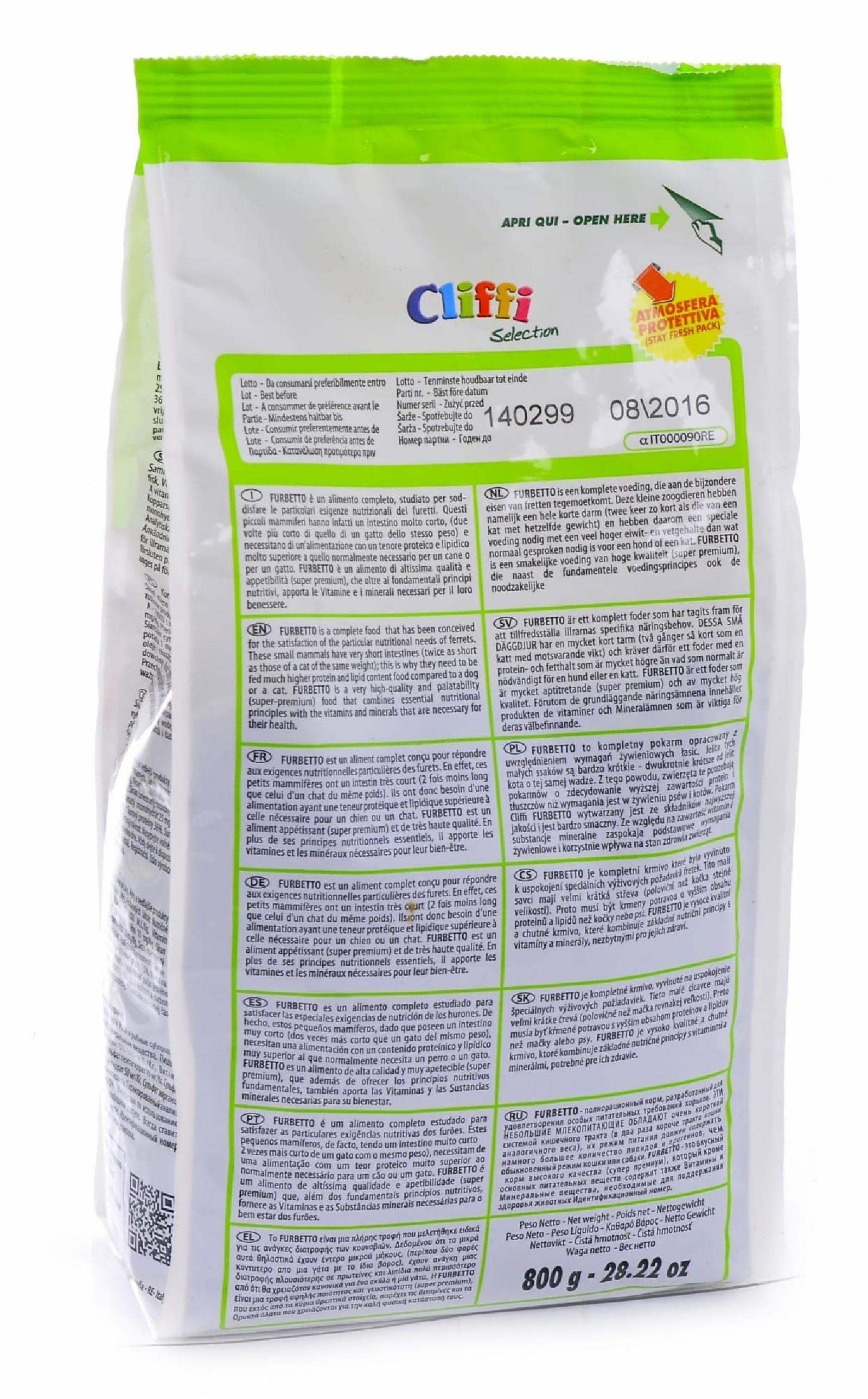 Cliffi (Италия) Корм для хорьков протеиновый (Furbetto proteic SELECTION) PCRA042 0,800 кг 34059