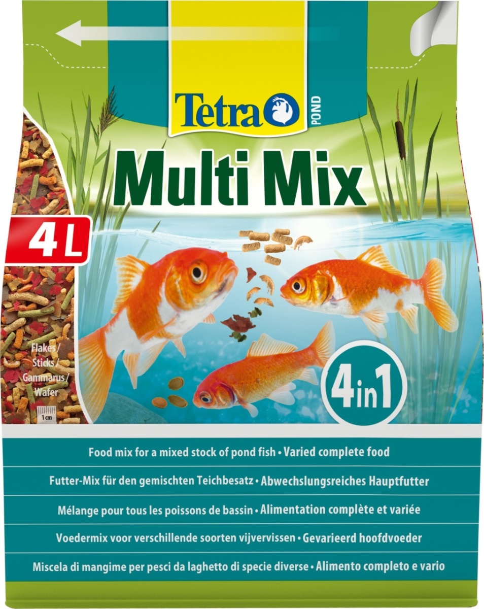 Корм для прудовых рыб Tetra Pond Multi Mix 4 л, кормовая смесь: хлопья, палочки, таблетки, гаммарус