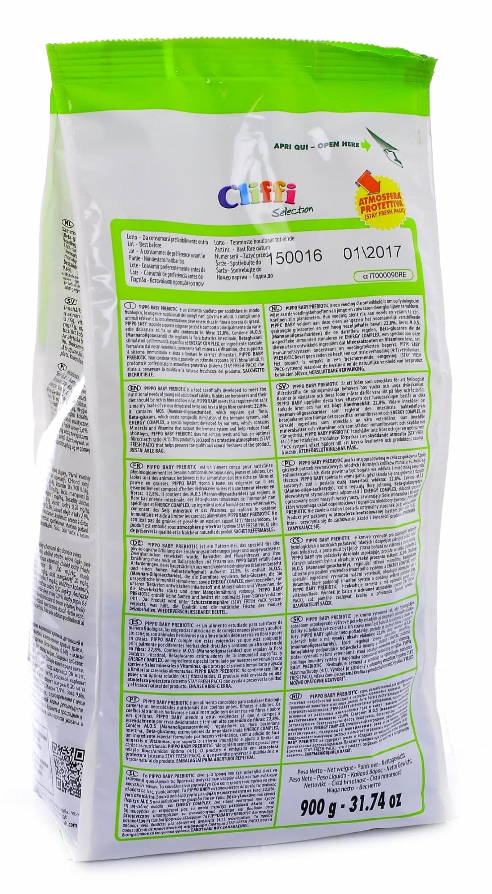 Cliffi (Италия) Корм для крольчат и молодых кроликов пребиотик (Pippo Baby Prebiotic SELECTION) PCRA041 0,900 кг 34061, 1600100483