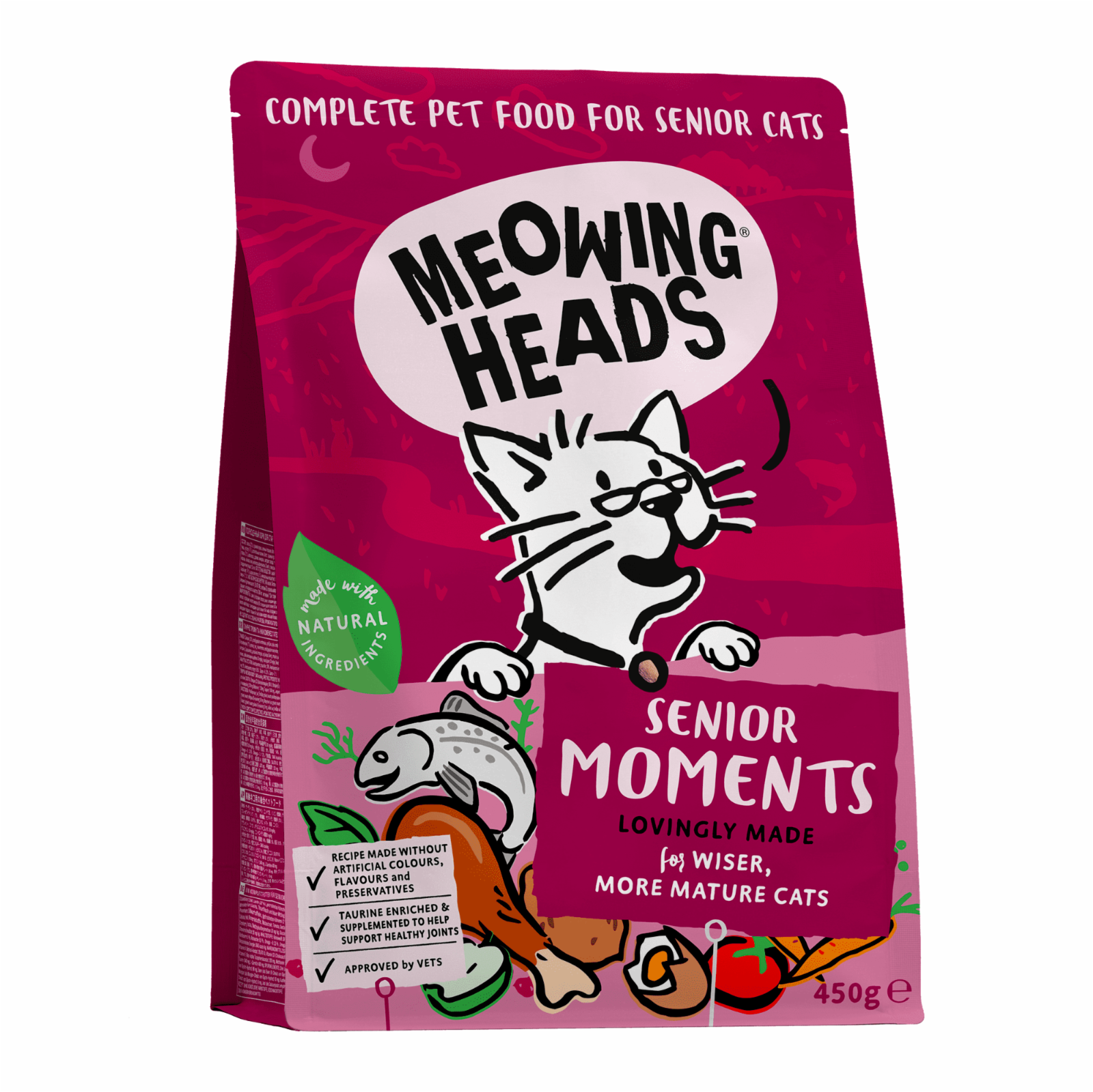 Meowing Heads Для Кошек старше 7 лет с лососем и яйцом Мудрые года (Senior Moments 450g) MSR450 0.450 кг 20982