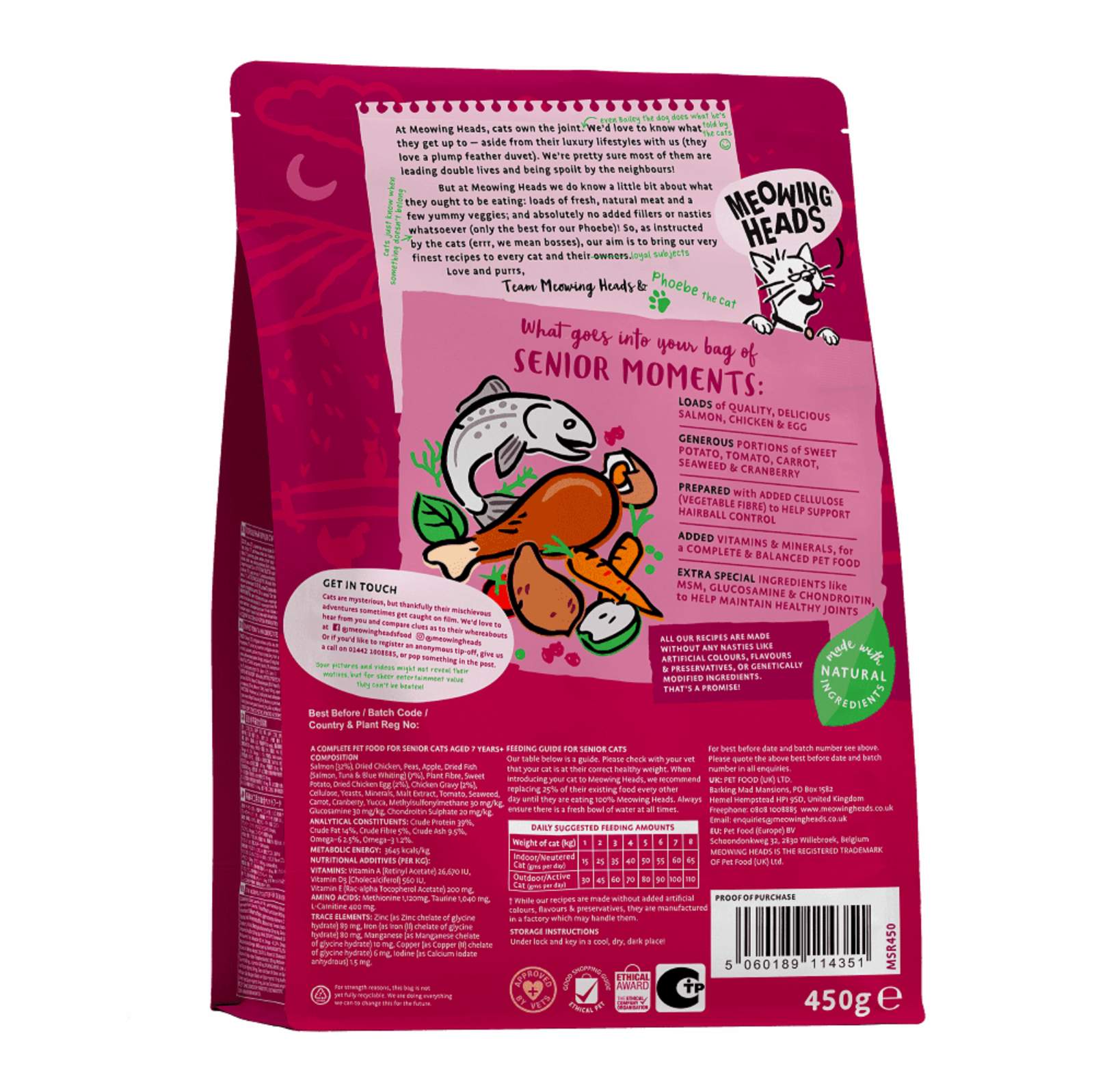 Meowing Heads Для Кошек старше 7 лет с лососем и яйцом Мудрые года (Senior Moments 450g) MSR450 0.450 кг 20982