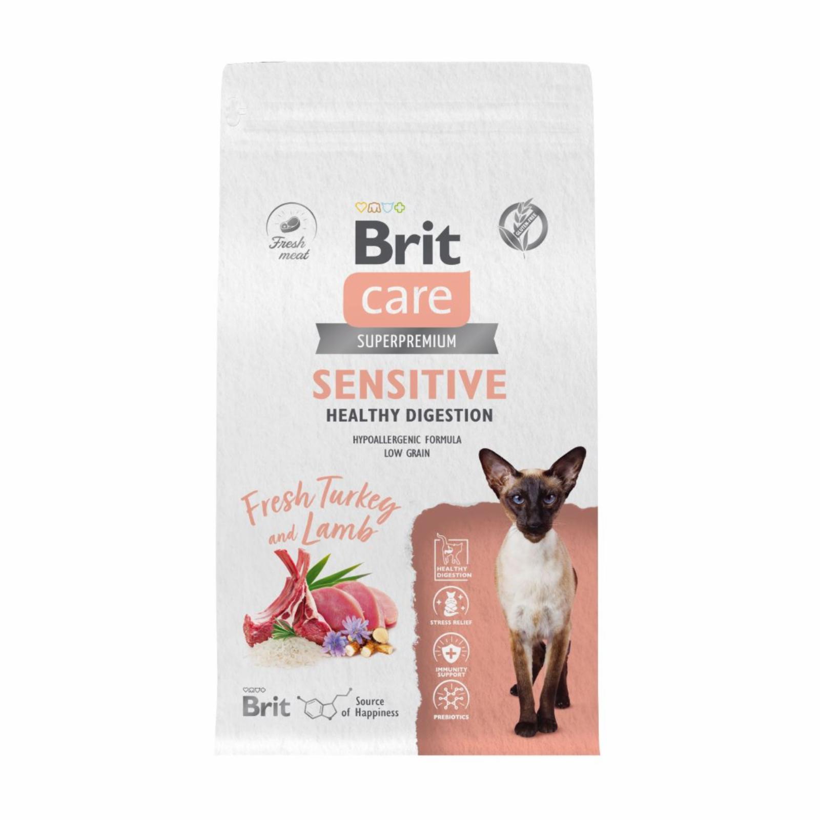 Brit Care Сухой корм Care Cat Sensitive Healthy Digestion с индейкой и ягненком для взрослых кошек 5066131 0.400 кг 63348