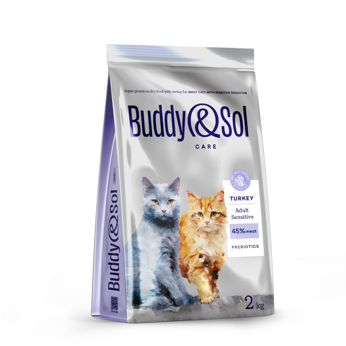 АКЦИЯ -40проц. BUDDY SOL CARE ADULT SENSITIVE 2 кг сухой корм для взрослых кошек с чувствительным пищеварением с индейкой 1x3, 87669