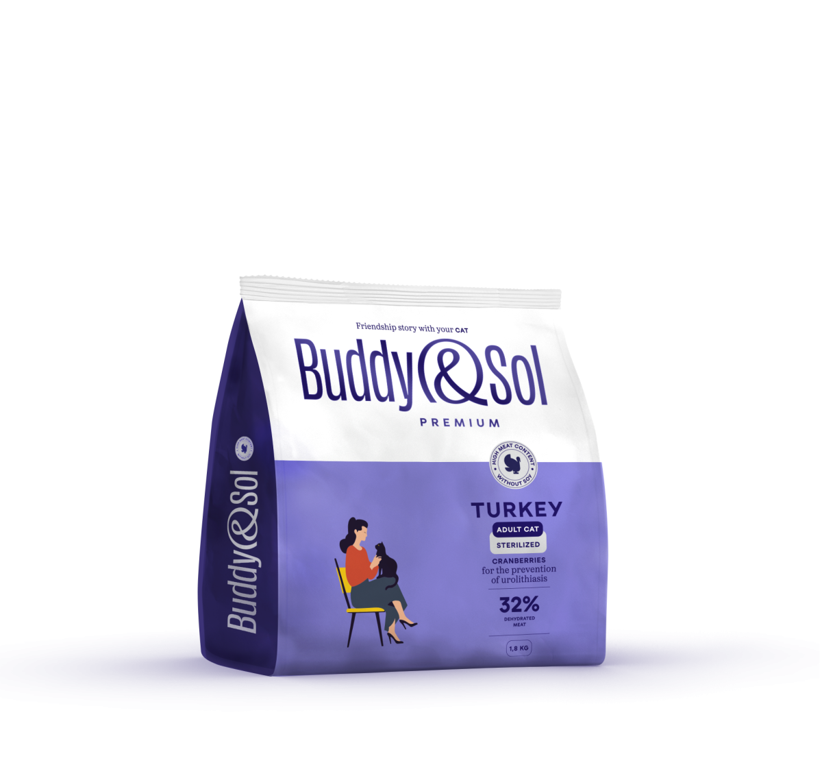 АКЦИЯ -20проц. BUDDY SOL PREMIUM STERILIZED 1,8 кг сухой корм для стерилизованных кошек с индейкой, 88251, 2001001621