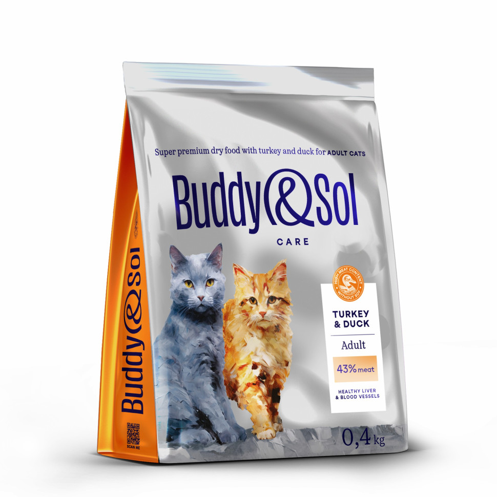 АКЦИЯ -40проц. BUDDY SOL CARE ADULT 400 гр сухой корм для взрослых кошек с индейкой и уткой 1x14, 87665