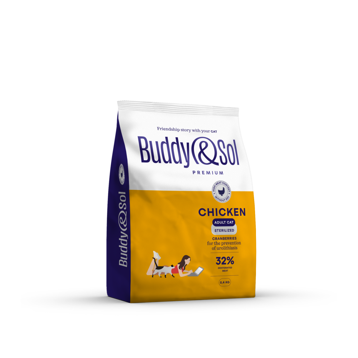 Buddy&Sol PREMIUM STERILIZED Полнорационный сухой корм премиум-класса с курицей для стерилизованных кошек 0,4кг, BS309