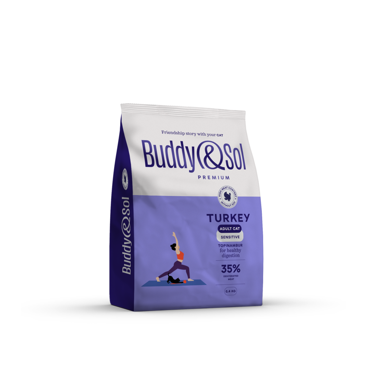Buddy&Sol PREMIUM SENSITIVE Полнорационный сухой корм премиум-класса с индейкой для взрослых кошек с чувствительным пищеварением 0,4кг, BS306
