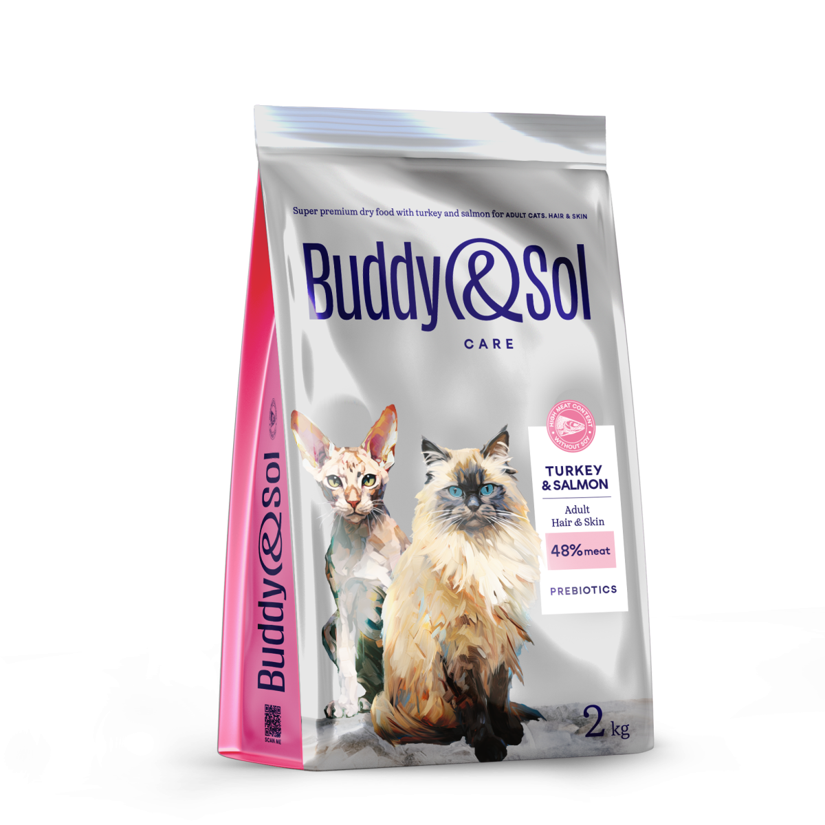 Buddy&Sol CARE HAIR&SKIN сухой корм суперпремиум-класса с индейкой и лососем для кошек с чувствительной кожей 2кг, BS113