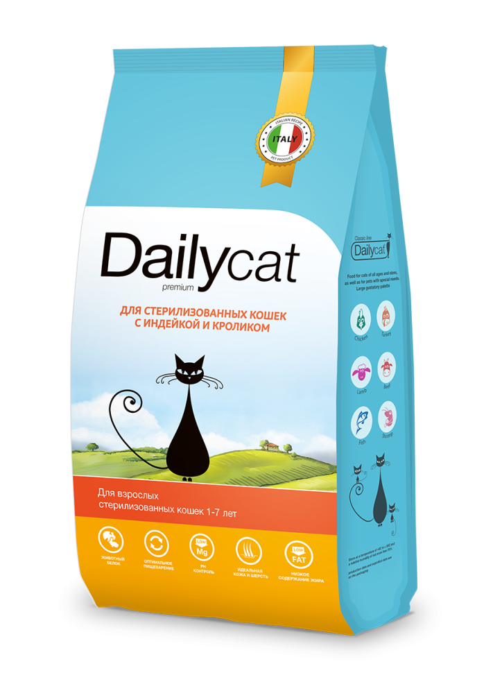 Dailycat корм для стерилизованных кошек с индейкой и кроликом 10кг, 925ДК10DL