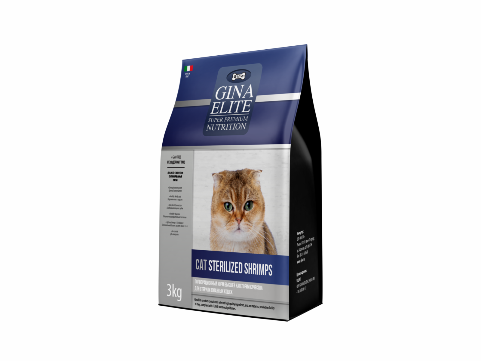 Gina Сухой корм для стерилизованных кошек с креветками Elite Cat Sterilised Shrimps 4650188400350 8,000 кг 57295