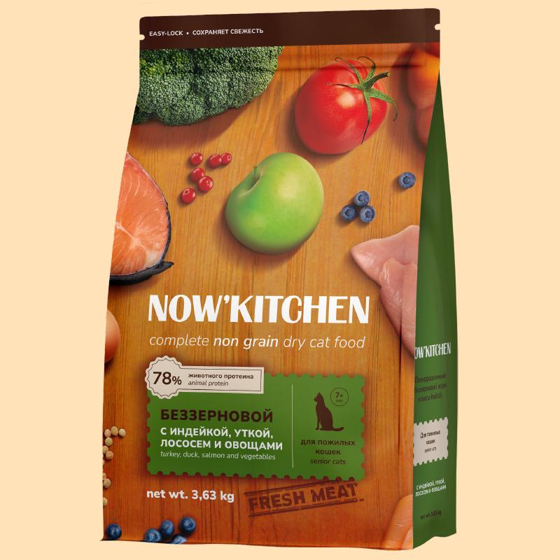 NOWKITCHEN Беззерновой корм для кошек старше 7 лет со свежей индейкой уткой лососем Fresh Grain-free Turkey,Duck&Salmon,Senior 3.630 кг 66245