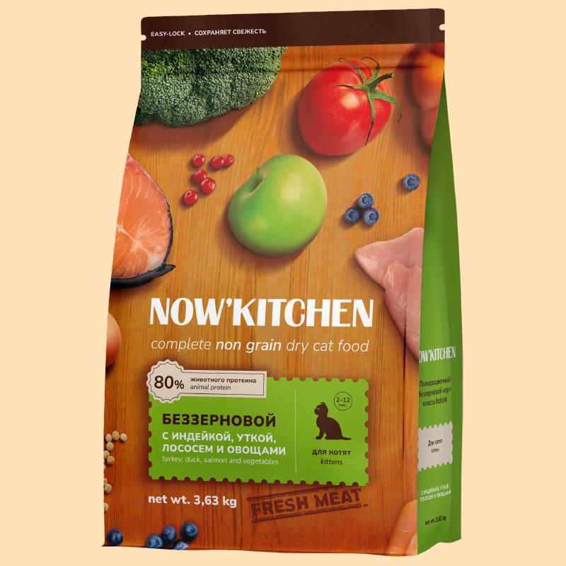 NOWKITCHEN Беззерновой корм для котят со свежей индейкой уткой лососем и овощами Fresh Grain-free Turkey,Duck&Salmon Kitten 3.630 кг 66234