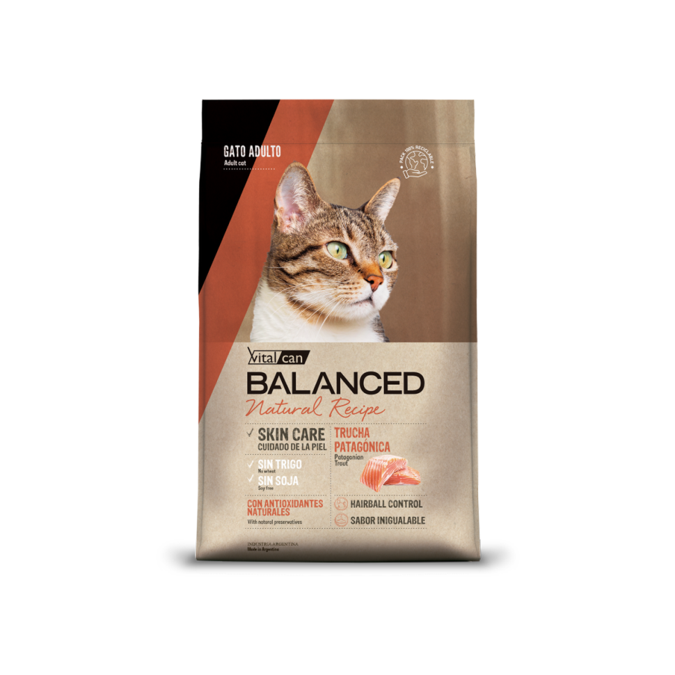 081 Виталкан Корм Balanced Cat Adult Natural Recipe Patagonian для взрослых кошек с Патагонской  форелью 15 кг, 00-00001273
