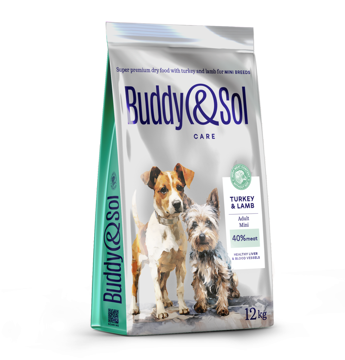АКЦИЯ -30проц. BUDDY SOL CARE ADULT MINI 12 кг сухой корм для взрослых собак мелких пород с индейкой и ягненком, 87689