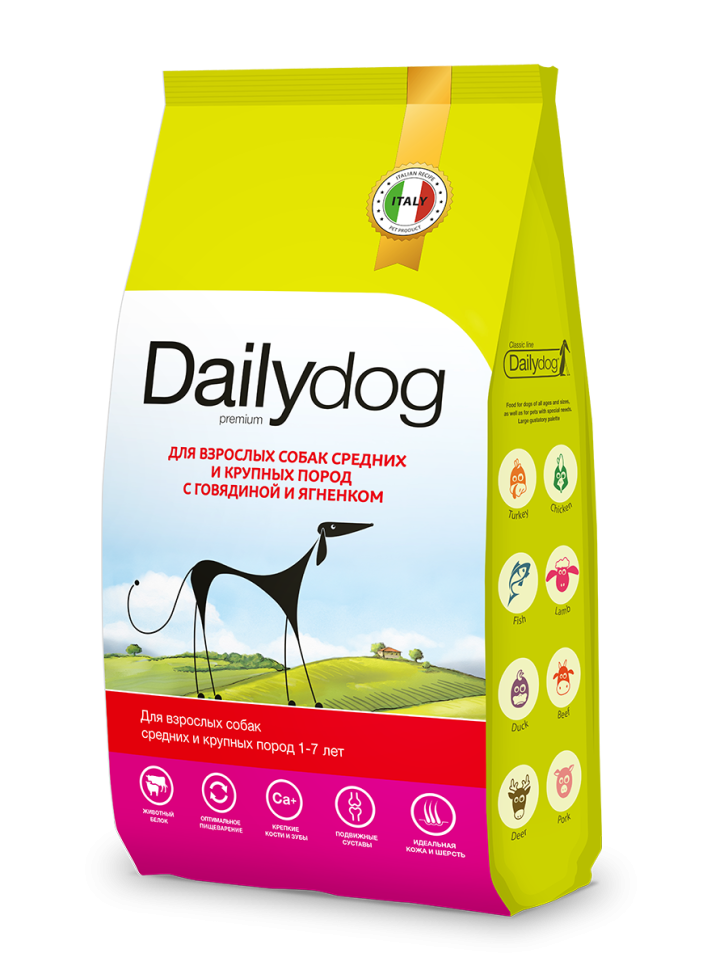 Dailydog корм для взрослых собак средних и крупных пород с говядиной и ягненком 12кг, 978ДД12DL, 25000100667