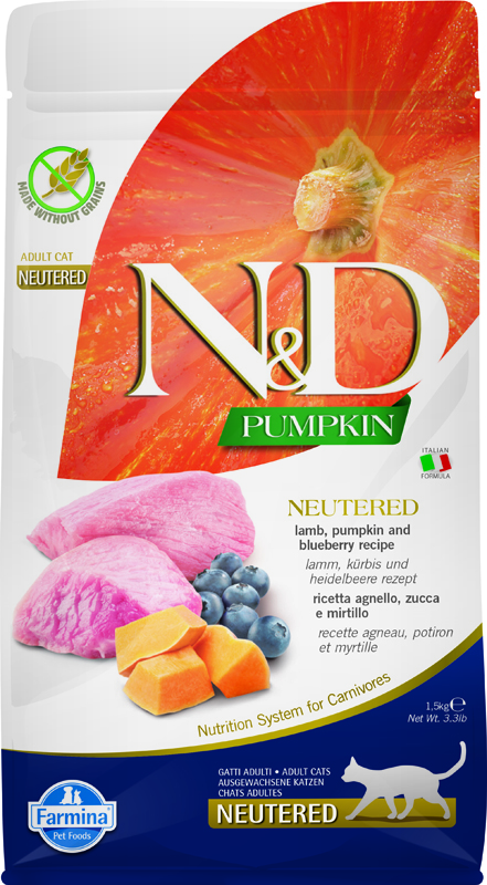 Farmina N&D GF PUMPKIN для кошек стерилизованных ягненок с черникой и тыквой 1,5 кг НОВИНКА, , 23000100838