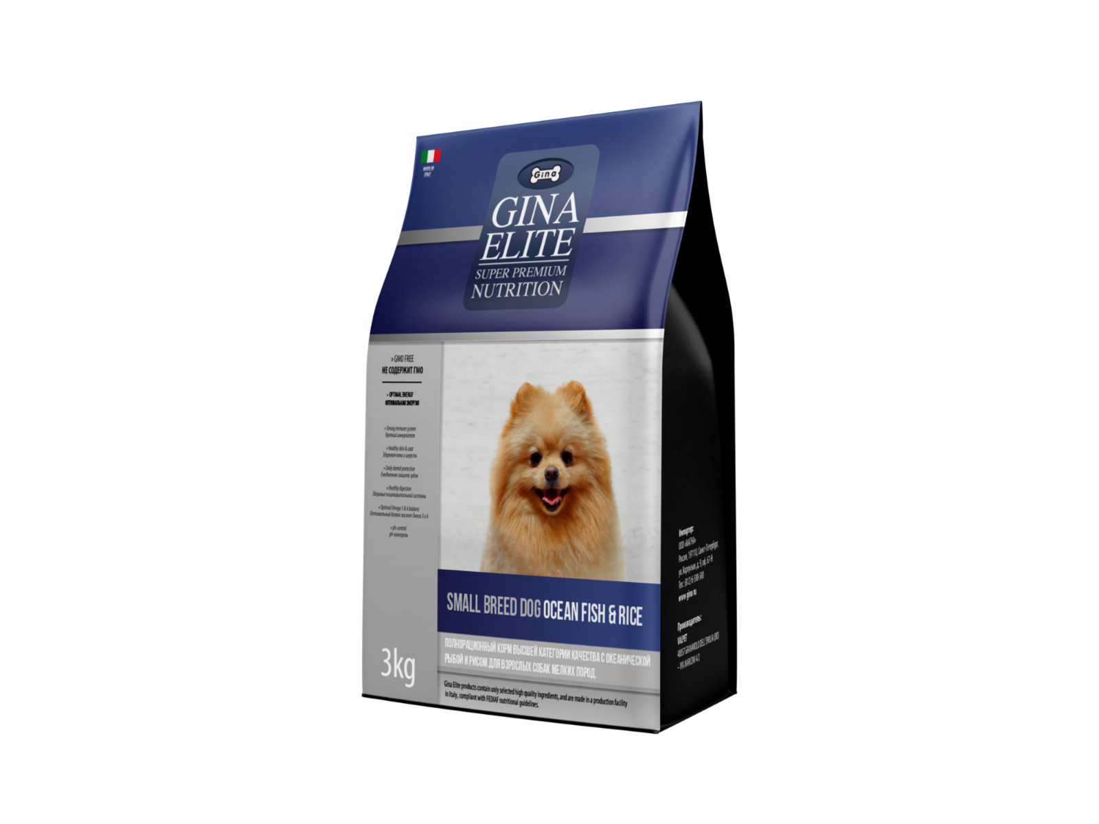 Gina Сухой корм с океанической рыбой и рисом для взрослых собак мелких пород Elite Small Breed Dog Ocean Fish&Rice 4650188400039 20,000 кг 57305