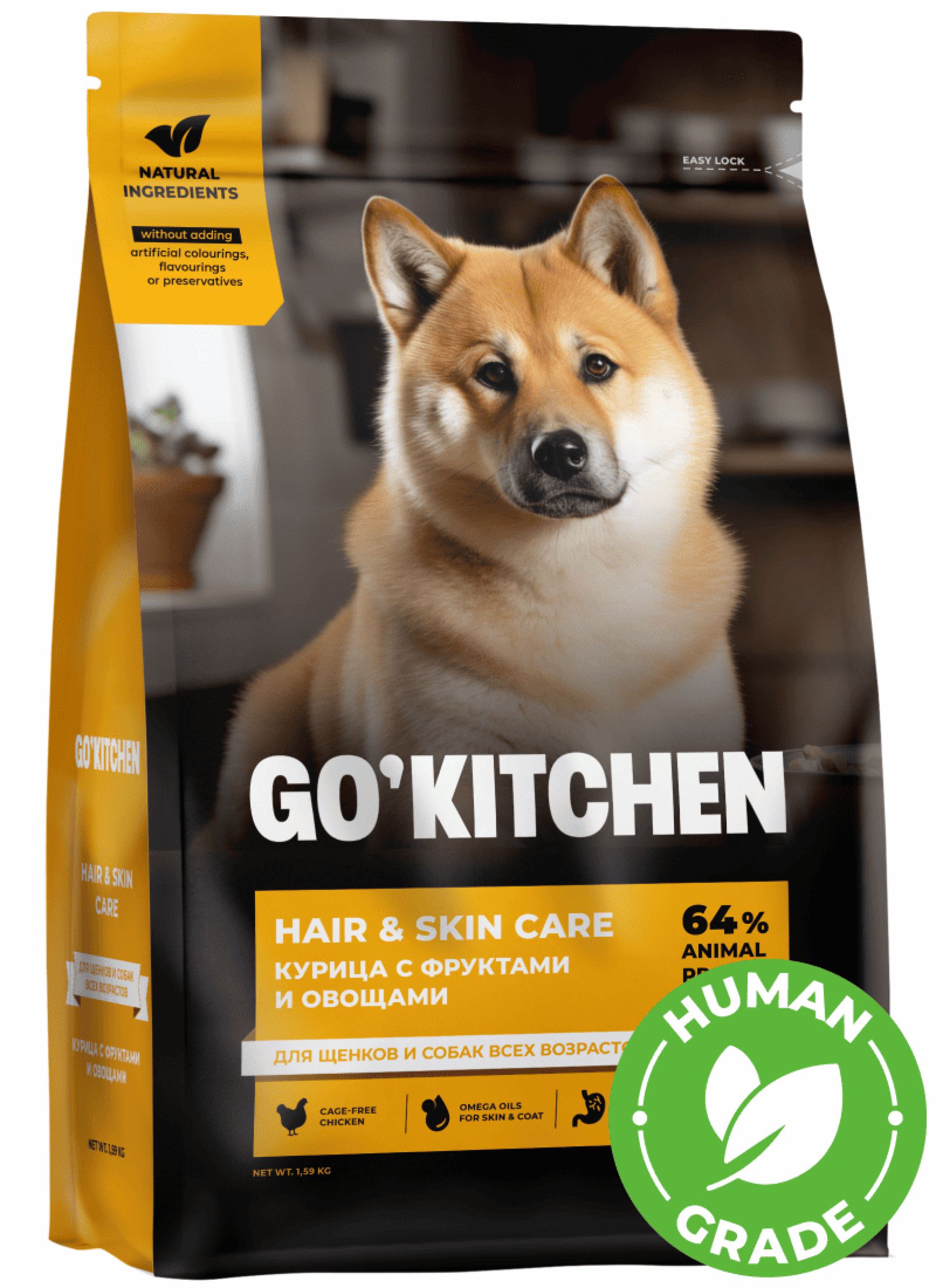 GOKITCHEN Сухой корм для щенков и собак всех возрастов со свежей курицей фруктами и овощами HAIR+SKIN CARE Chicken 9.980 кг 65566, 9500100674