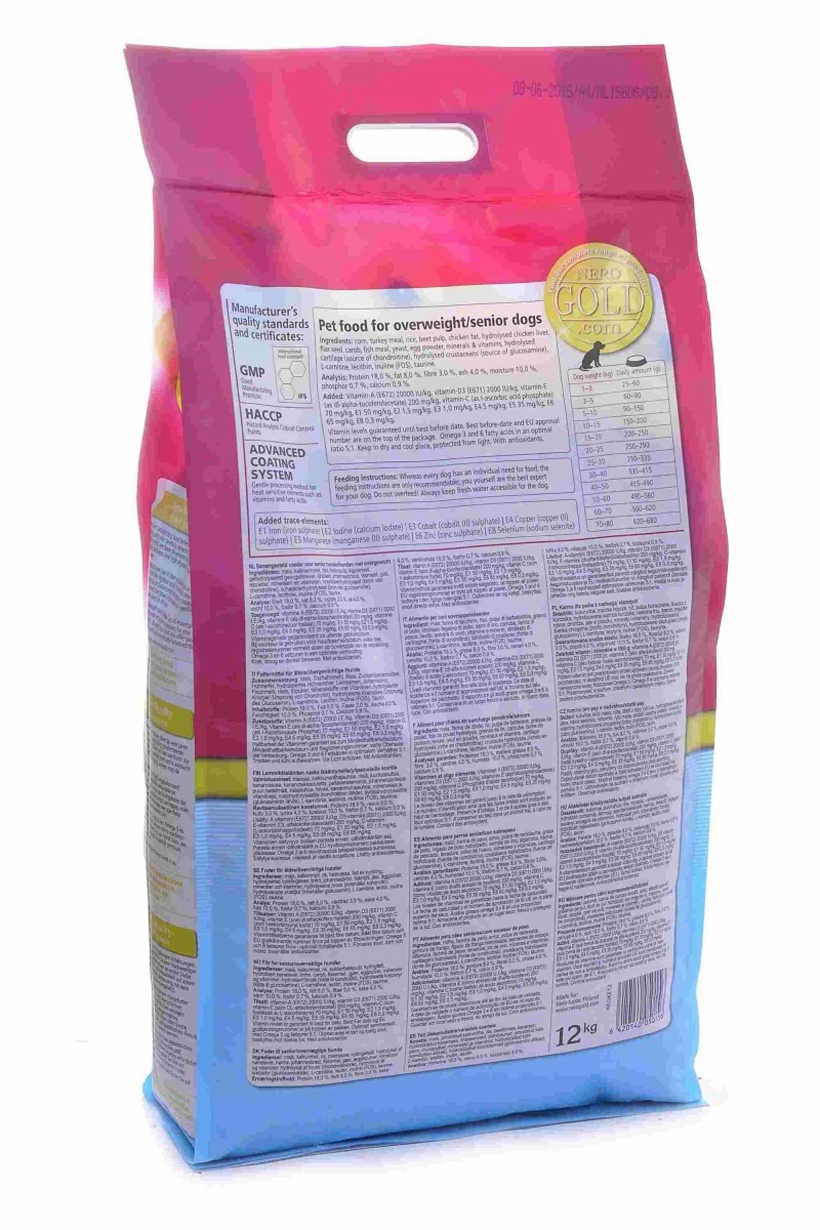 NERO GOLD super premium Для Пожилых собак:  Индейка и рис (SeniorLight) 12,000 кг 10211