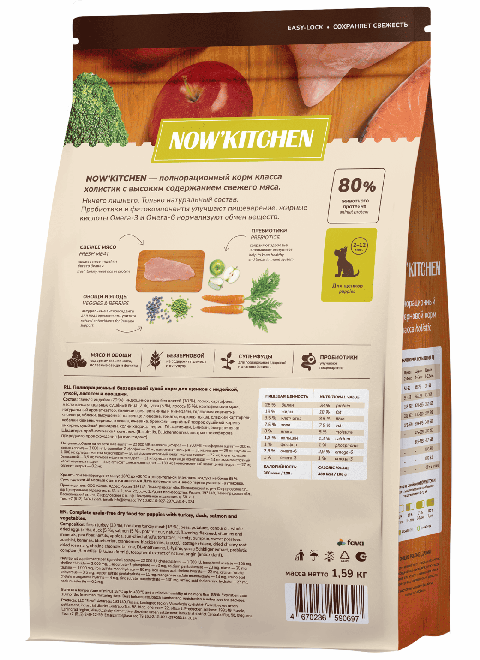 NOWKITCHEN Беззерновой для Щенков с Индейкой Уткой и овощами (Fresh Puppy Recipe Grain Free 2818) 2303104 1,590 кг 52490, 5100100696
