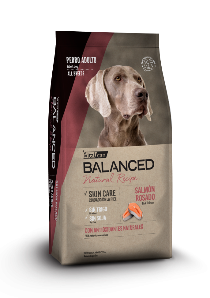 082 Виталкан Корм Balanced Dog Adult Natural Recipe для взрослых собак с розовым лососем 15 кг, 00-00001267