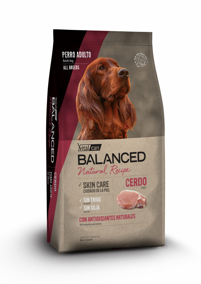 082 Виталкан Корм Balanced Dog Adult Natural Recipe для взрослых собак со свининой 15 кг, 00-00000882